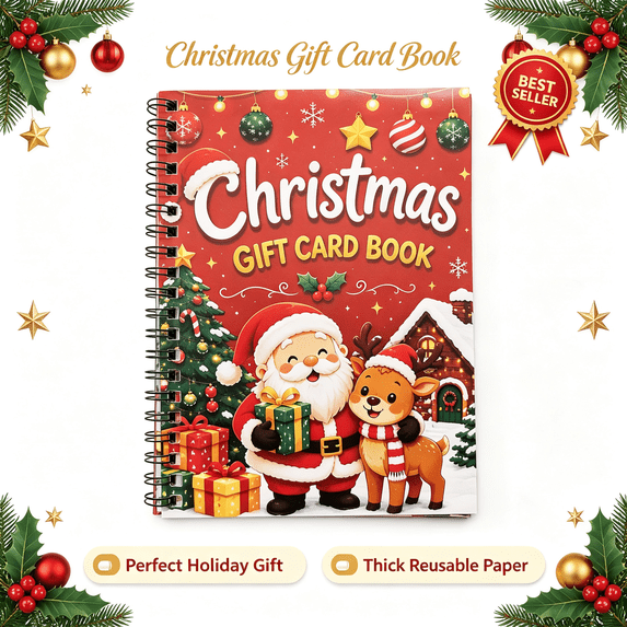 Christmas Gift Card Book Keepsake Album Spiral Bound Cute Santa Gingerbread Reindeer Cover for Holiday Storage Gift Giving Merry Christmas Gift Card Book Christmas Gifts by MPOISVA