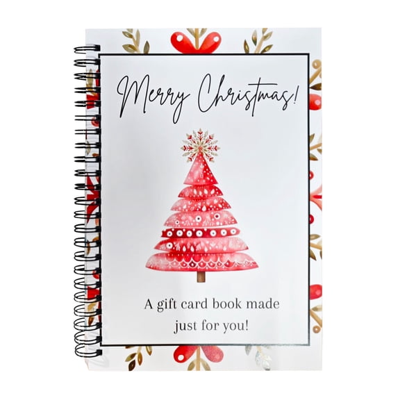 Christmas Gift Card Book, Red Tree Gift Card Holder with PVC Cover, 12 Pages