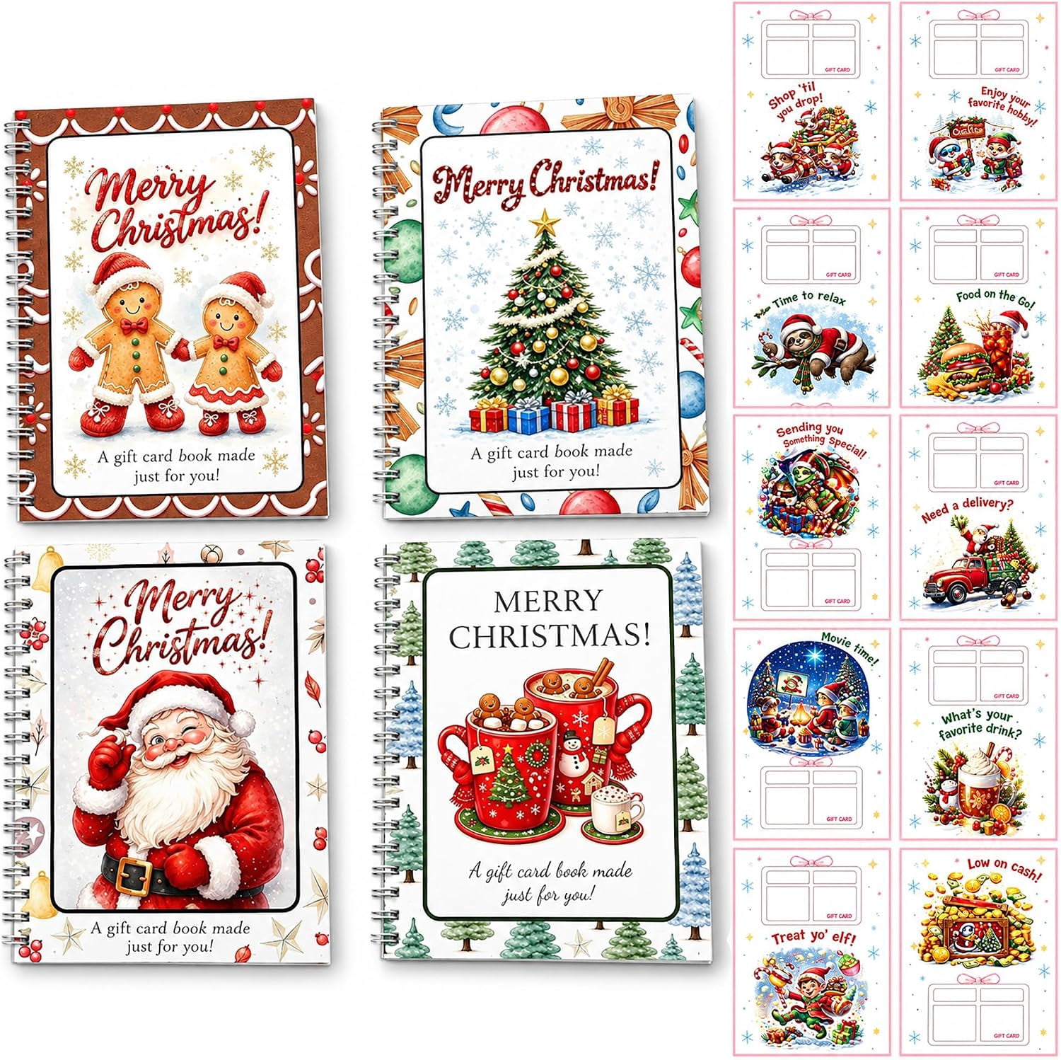 Christmas Gift Card Book Set, Spiral Bound Holiday Gift Card Booklets ...