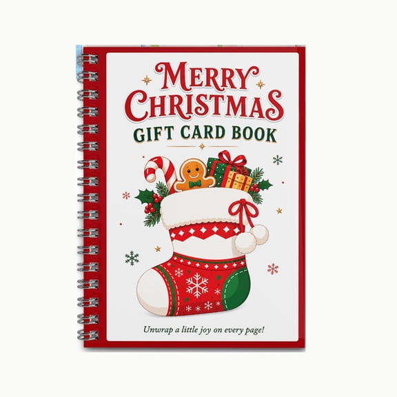 Christmas Gift Card Book, Spiral‑Bound 8.2 x 5.8 Inch Holiday Booklet With Themed Pages for Cash Coupons & Write‑In Notes, Festive Keepsake Money Holder Stocking Stuffer for Family Friends Christmas