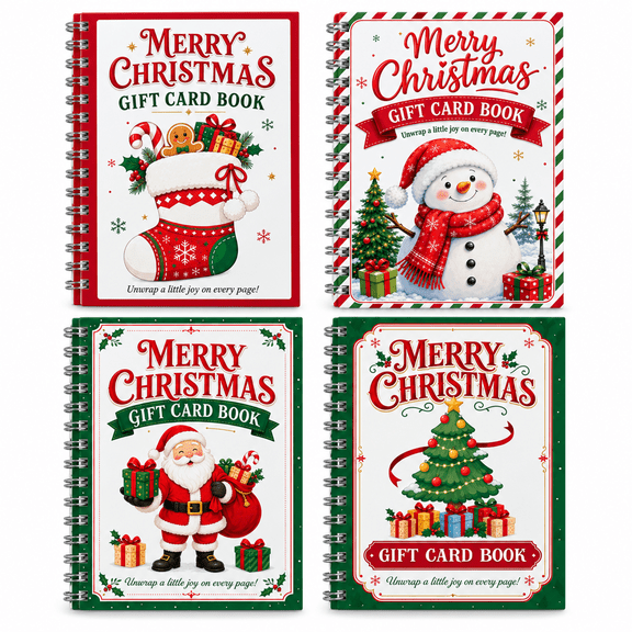 Christmas Gift Card Book, Spiral-Bound Holiday Gift Card Booklet, DIY Merry Christmas Gift Holder for Cash, Cards, Notes, Family, Friends & Office Gifting