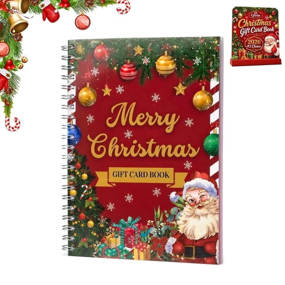 Caerd Design Christmas Gift Card Book Spiral Bound Red Cover, Merry Christmas Design ...