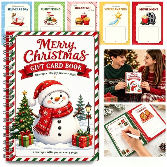 Christmas Gift Card Book - Surprises on Every Page, DIY Spiral-Bound Merry Christmas College Survival Kit, Greeting Card Book for Holiday Gift Cards & Greeting Cards Storage (Snowman) - Akmoler
