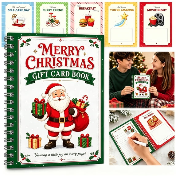 Gift Card Book - Surprises on Every Page, Christmas Greeting Card Book, DIY Spiral-Bound Merry Christmas College Survival Kit for Holiday Gift Cards & Greeting Cards Storage (Santa Clause) - Akmoler