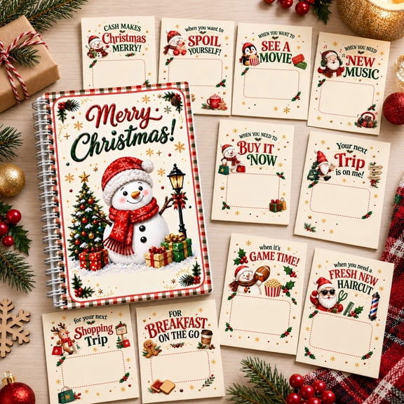 Christmas Gift Card Book for Adults, Merry Christmas Gift Card Book, DIY Giftcard Booklet, Snowman