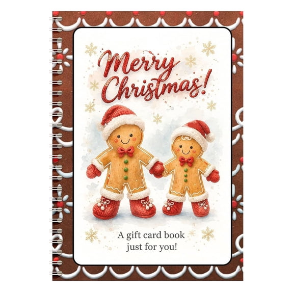 Christmas Gift Card Booklet, Holographic Gingerbread Card Book With 12 Pages for Holiday Notes and Gift Giving