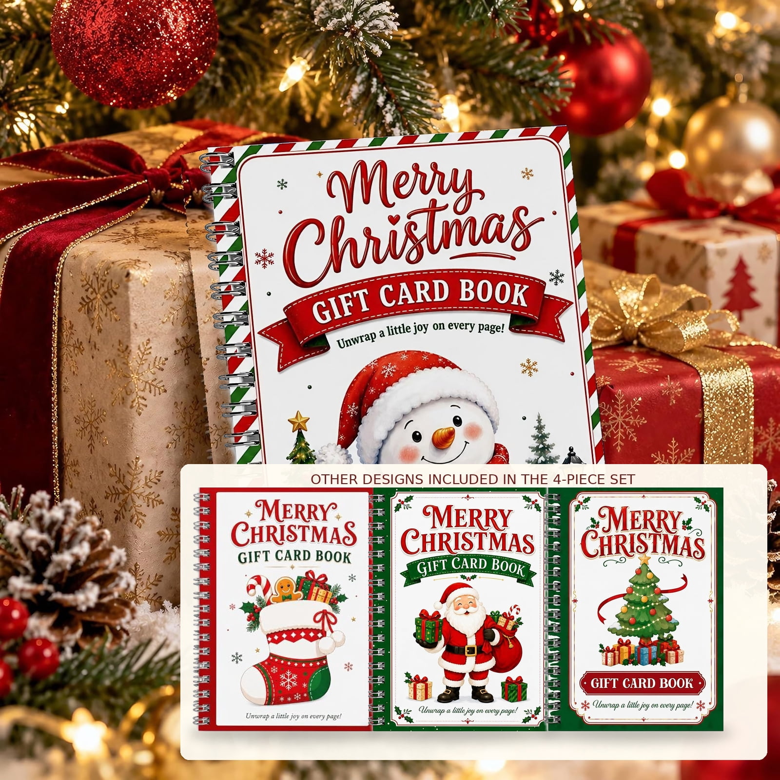 Treee Binding Christmas Gift Card Holder Book 4-Pack, Snowman and Santa, Christmas ...