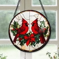 thumbnail image 1 of Christmas Gift - Cardinals Green Wreath Berrie Red Bird Christmas Stained Glass Hanging Ornament - Evergreen Holiday Tree Decoration, Gift for Family & Friends, 1 of 3