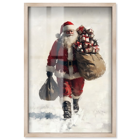 Christmas Gift Delivery Shadowbox Print Christmas Wall Decor by Art Remedy, Blonde Frame, 25 x 37