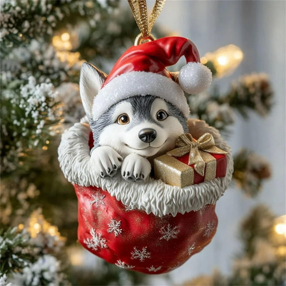 Christmas Gift Dog Acrylic Hanging Plaque - Cute Dog Themed Acrylic Ornament for Christmas Tree Home Door Decor, Festive Gift Plaque for Dog Lovers Family Friends, Durable Acrylic Dog Decor, 3in, G