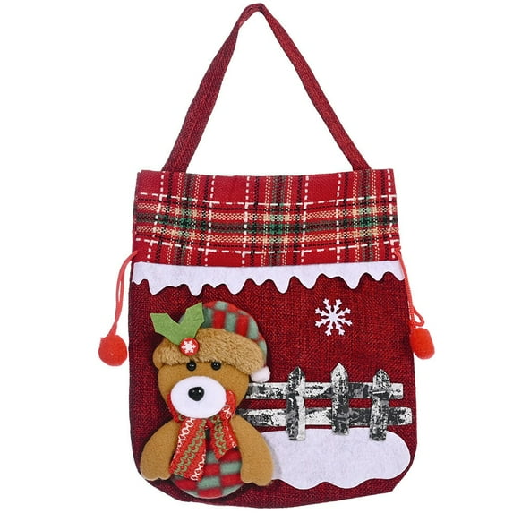 Christmas Gift Doll Bags, Santa Sack Drawstring Apple Bags with 3D Santa Snowman Reindeer Bear for Xmas Holiday Present (D)