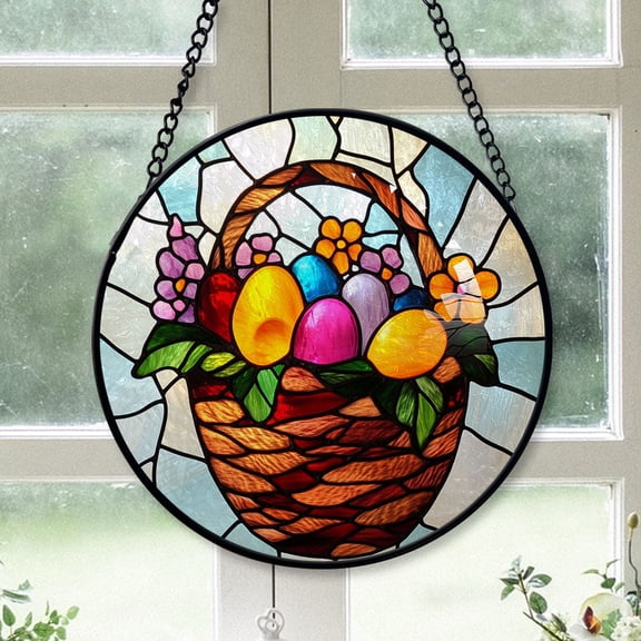 Christmas Gift - Easter Egg Basket Halloween Stained Glass Hanging Ornament - Cozy Christmas Tree Decor, Winter Holiday Gift for Mom, Dad, Family, Friends