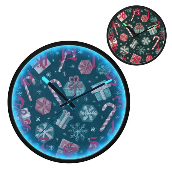 Christmas Gift Elements Luminous Wall Clock with Sound-Activated LED 12-Inch Silent Acrylic Timepiece for Bedroom Livingroom or Office