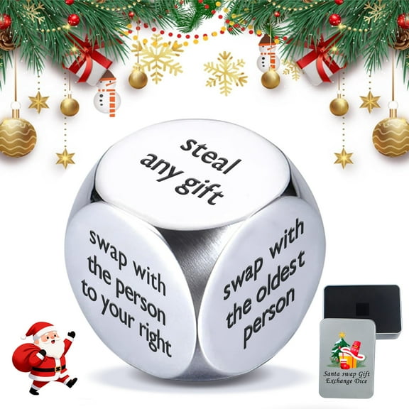 SWAJUJA D6 Metal Dice with Holiday Tin Box, Fun Exchange Dice Game for Party, Family, and Office Celebration,Family Gathering,Fun Game