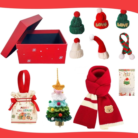 Christmas Gift Exquisite Box Set, Scarf, Mini Finger Cap,Cute bag, Crochet Christmas Tree Surprise Present for Friends Family Girl Birthday Gift