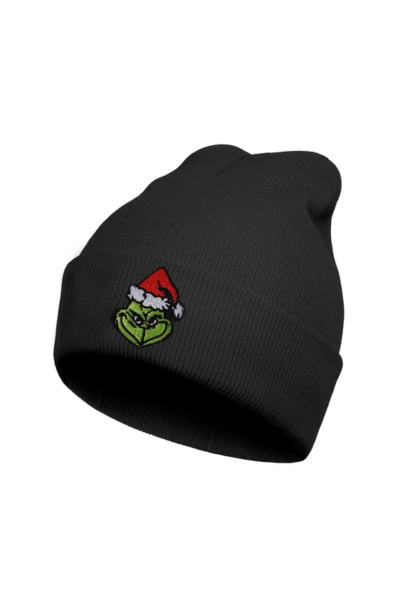 Christmas Gift Festive Character Embroidered Cuffed Black Knitted Beanie Hat loose and warm ski hat suitable for everyone's Christmas gift