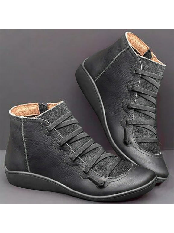 Christmas Gift For Family,Women Boots Ankle XUNKUSGA Women Casual Flat Leather Retro Lace-Up Boots Side Zipper Plus Shoe Boots,Holiday Gift Guide