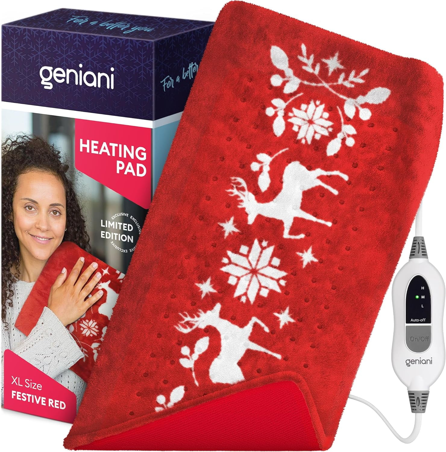 Christmas Gift GENIANI XL Heating Pad for Lower Back Pain & Period Cramps  Relief, Auto Shut Off, Machine Washable Heat Pad, Christmas Gifts for Men &  Women, Mom, Father (Festive Red) 