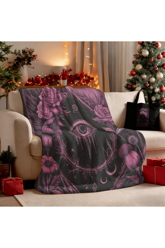 Christmas Gift Gothic Floral Set: 50"x60" Fleece Blanket + 15.75"x13.78" Tote Bag Flannel Throw Blanket for Adults, Soft Warm Cozy Air-Conditioned Room Nap Blanket for Couch, Sofa, Office