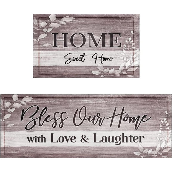 Christmas Gift Grey Kitchen Rugs Mat Set of 2 Farmhouse Style Rustic Wood Texture Non Slip Kitchen Mats for Floor Washable Kitchen Rug Runner Farmhouse Kitchen Decor