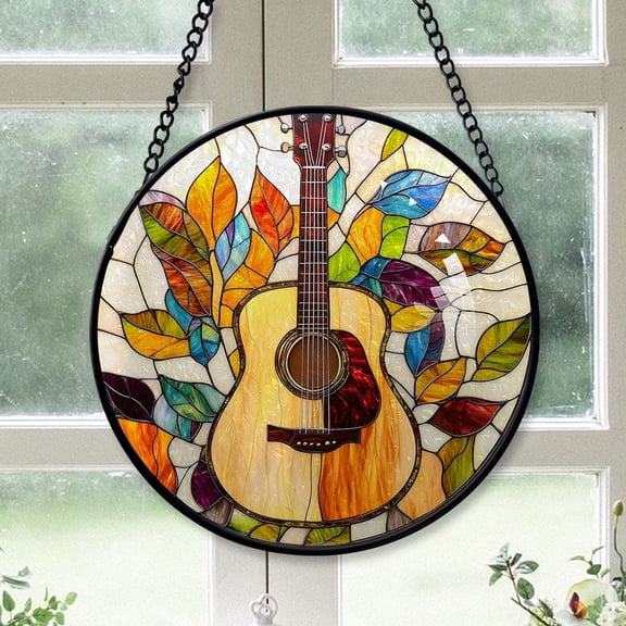 Christmas Gift - Guitar Stained Glass Hanging Ornament - Cozy Christmas Tree Decor, Winter Holiday Gift for Mom, Dad, Family, Friends