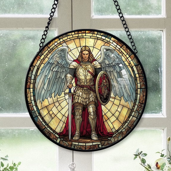 Christmas Gift Idea - Angel Warrior Xmas Stained Glass Hanging Ornament - Warm White Lights Tree Decoration, Gift for Family & Friends, Keepsake 2025