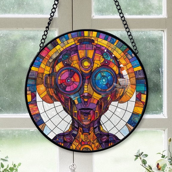 Christmas Gift Idea - Cyborg Warrior Xmas Stained Glass Hanging Ornament - Warm White Lights Tree Decoration, Gift for Family & Friends, Keepsake 2025