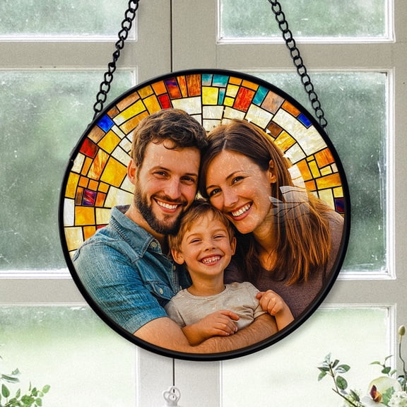 Christmas Gift Idea - Family Father Memorial Family Stained Glass Hanging Ornament - Classic Christmas Tree Decoration, Holiday Gift for Dad, Mom, Friends, Family