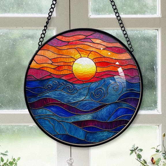 Christmas Gift Ideas - Clouds Sea Waves Christmas Stained Glass Hanging Ornament - Classic Holiday Tree Decoration, Gift for Friends, Family, Mom, Dad