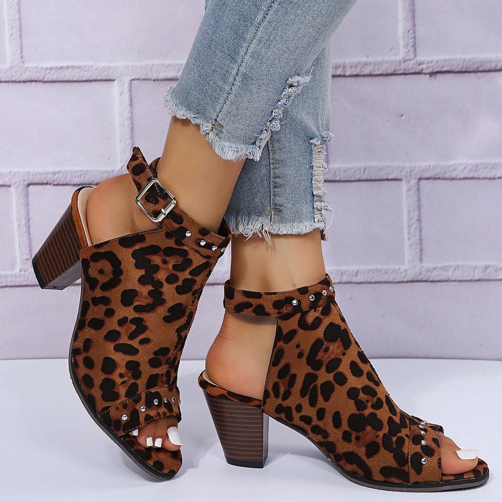 Peep Toe Metal Buckle Chunky Sandals