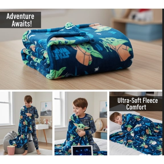Christmas Gift Kids Blanket Cute Green Alien Space Theme Supersoft Plush Throw Blue Oversized 60x72 Cozy Warm Holiday Present Boys Girls