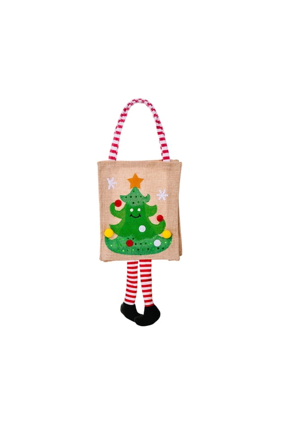 Christmas Gift Linen Tote Bag, 17×6 inch Reusable Holiday Shopping Bag with Festive Design, Perfect for Present Wrapping and Party Favors