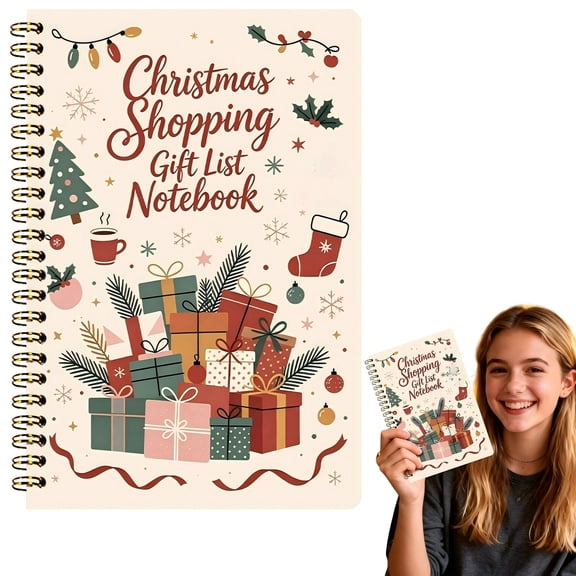 Christmas Gift List Spiral Notebook,Holiday Budget Management Planner,5.51X8.27 Christmas Themed Journal,Festive Shopping Log Book,Wire Bound Planning Notebook for Tracking Holiday Gifts,Expenses