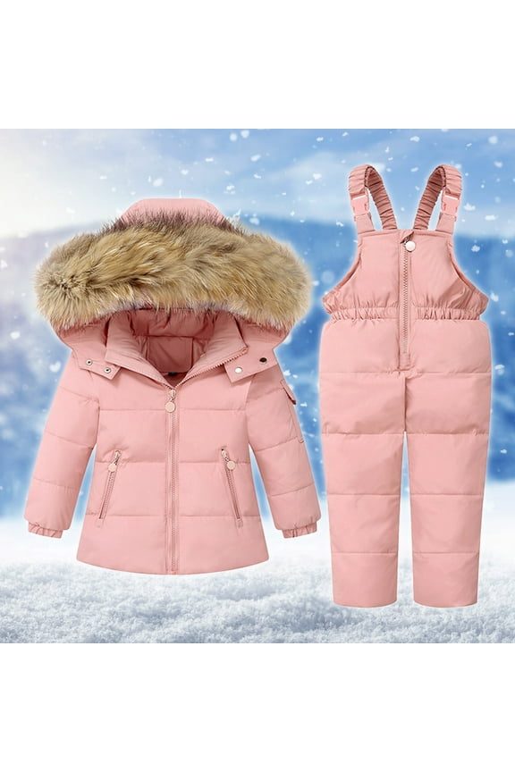 Christmas Gift Little Girls Winter 2-Piece Ski Snowsuit Set Boys Girls Fashion Solid Color Down Jackets Keep Thickening Warm Outdoor Coat Jumpsuit Set Pink 5 Years