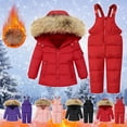 thumbnail image 1 of Christmas Gift Little Girls Winter 2-Piece Ski Snowsuit Set Boys Girls Fashion Solid Color Down Jackets Keep Thickening Warm Outdoor Coat Jumpsuit Set Red 2 Years, 1 of 9
