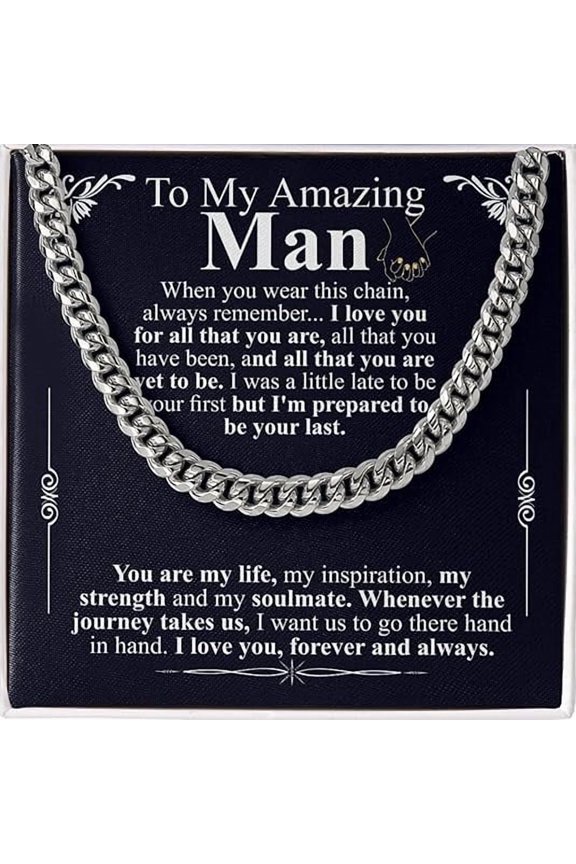 Christmas Gift for Men, Sentimental Gifts for Boyfriend from Girlfriend, To My Man Birthday Gift Ideas Cuban Link Chain Necklace with Message Card and Gift Box