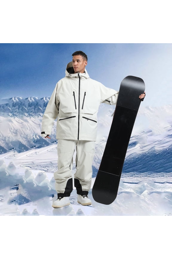 Christmas Gift Men's Winter Skiing Jackets Men's Winter Outdoor Sports Double-board Warm Breathable Windproof Ski Jacket Beige XL