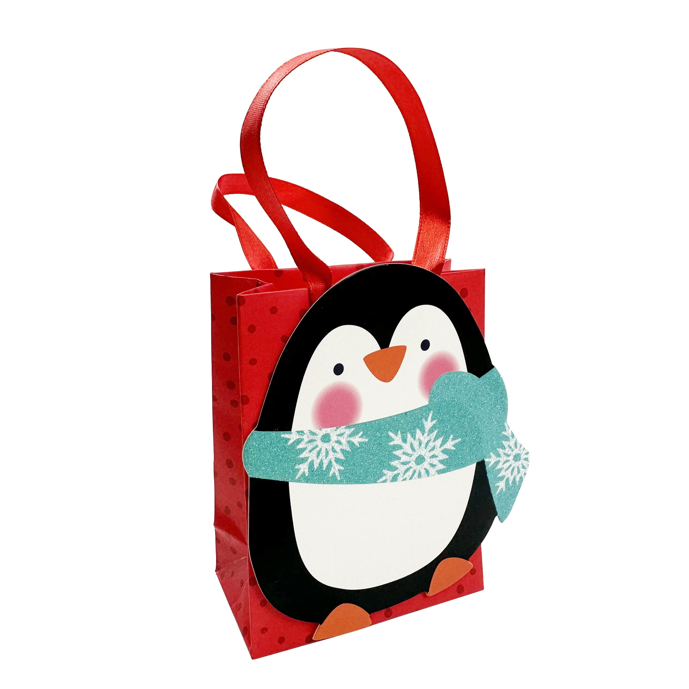 Christmas Gift Mini Paper Bag, 3 Count, Red Penguin, 3 x 4 x 1.5 in, by