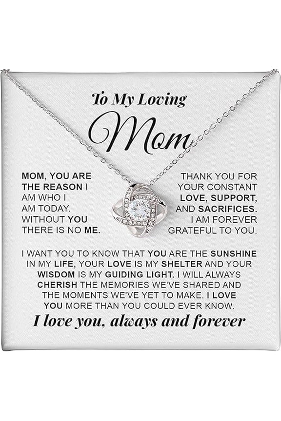 Christmas Gift for Mom from Daughter, To My Mom Necklace with Message Card and Gift Box, Sentimental Birthday Gifts for Mother from Son, Love Knot Necklace for Women