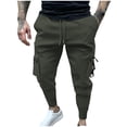 thumbnail image 1 of Christmas Gift Ndbuld Men's Casual Cargo Sweatpants Waist Drawstring Joggers Men Elastic Solid Color Zipper Multiple Pockets Foot Binding Elastic Waist Draw Rope Trousers,Green,3XL, 1 of 1