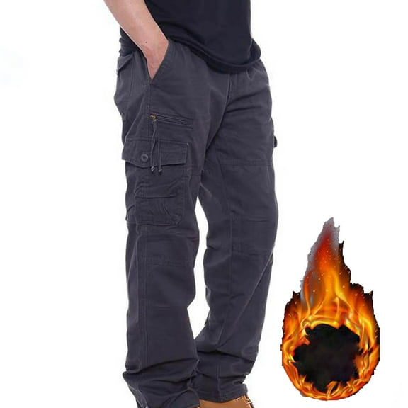 Christmas Gift Ndbuld Mens Cargo Pants Casual Hiking Pants Men's Fashion Casual Solid Color Cargo Zipper Pockets Elastic Waist Full Length Pants,Black,2XL