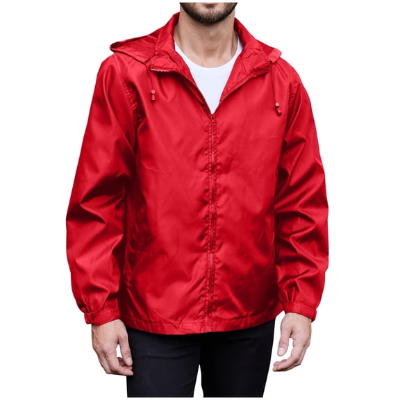 Christmas Gift Ofreoo Fashion Men Solid Color Zipper Drawstring Pocket Long Sleeve Hooded Casual Outwear Jackets Mens Waterproof Jacket