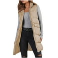 thumbnail image 1 of Christmas Gift Ofreoo Women Warm Solid Color Mid-length Padded Pocket Coat Long Jacket Winter Sleeveless Down Parkas Winter Clothes for Women, 1 of 6