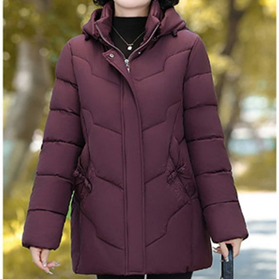 Christmas Gift Ofreoo Women's Winter Casual Loose Fashion Color Pocket Zippered Tops Reversible Long Cotton Coat Winter Coats for Women