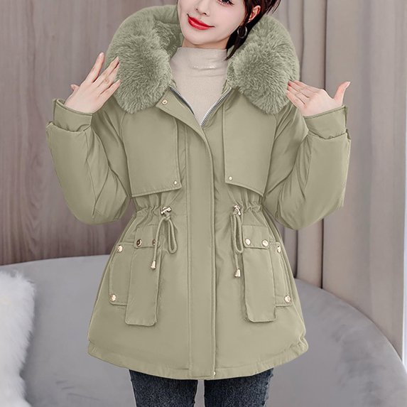 Christmas Gift Ofreoo Women's Winter Casual Loose Fashion Color Pocket Zippered Tops Reversible Long Cotton Coat Winter Coats for Women