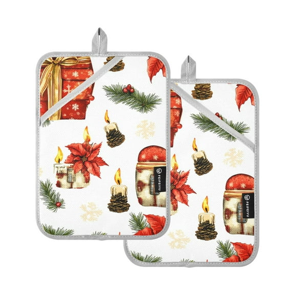 Christmas Gift Oven Mitts Pot Holders 2 pcs Heat Resistant for Kitchen Baking Grilling