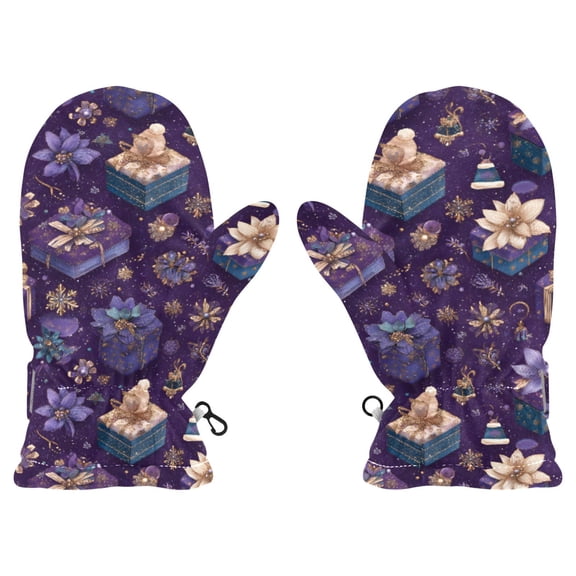 Christmas Gift Pattern Purple Cold Weather Mittens Cozy Gloves with Adjustable Fit Perfect for Outdoor Fun