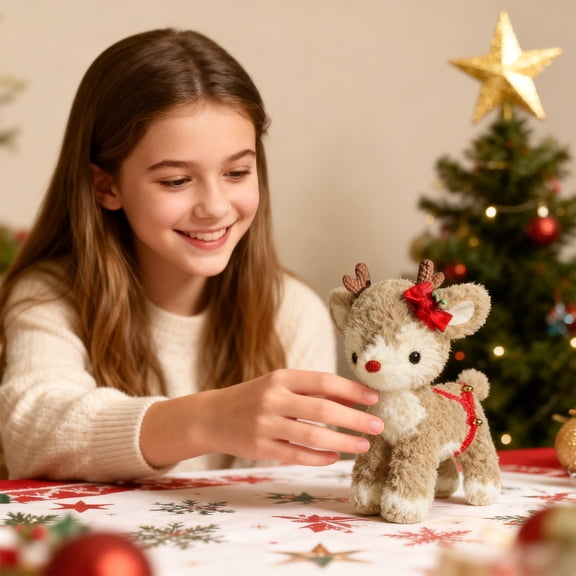 Christmas Gift Red Nose Reindeer Stuffed Animal, 7.8 Inch Deer Fawn Plush Toy, Toddlers Small Baby Deer Animal Plushie, Christmas Party Soft Toy, Gift for Kids Boys Girls, Age 3+