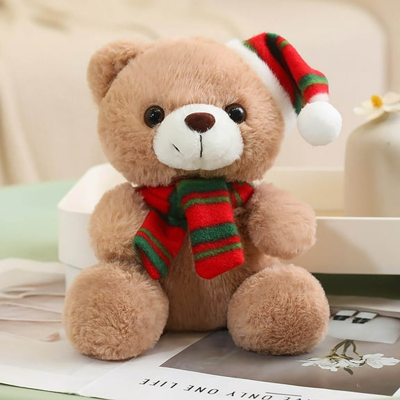 Christmas Gift Scarf Cute Bear Doll Toy Christmas Hat Bear Doll Cloth Doll Christmas Decorations for Home On 2024