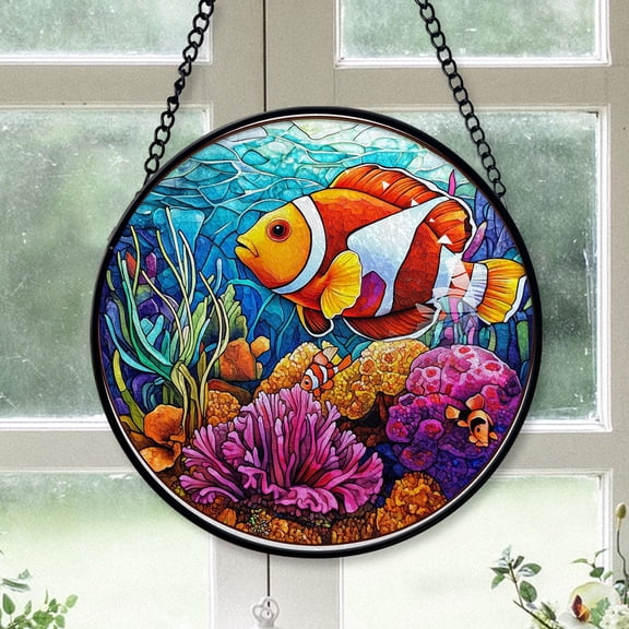 Christmas Gift - Sea Fish Christmas Stained Glass Hanging Ornament - Glossy Round Holiday Tree Decoration, Xmas Gift for Dad, Mom, Family & Friends, Keepsake 2025